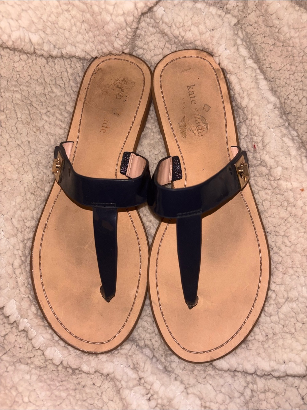 Kate Spade Celeste Black Patent Leather Thong Sandals Size 10 US